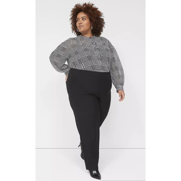 Lane Bryant Houndstooth Ruffle Button Down Chiffon Top Size 14 Black & White - Picture 3 of 12